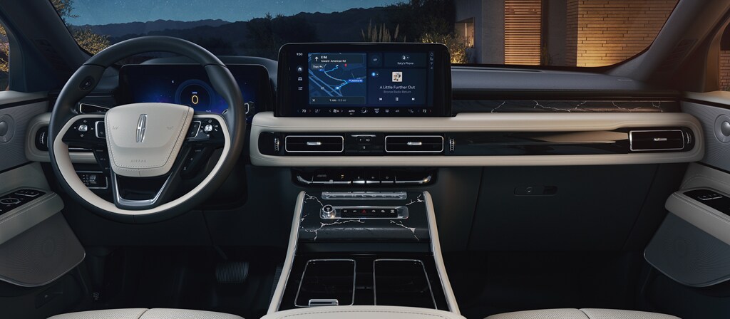 The full dash of a 2027 Lincoln Aviator Black Label® with the Moonbeam interior theme