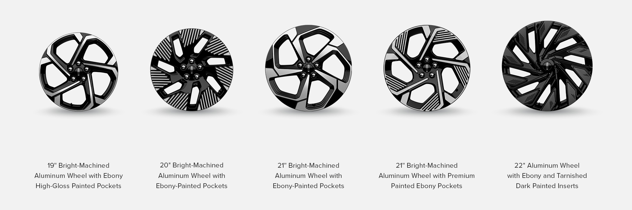 The five distinctive wheel options of the 2027 Lincoln Nautilus SUV