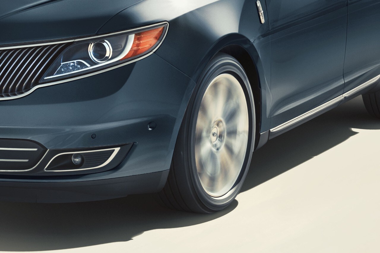 A close up image of a tire on a Lincoln is shown
