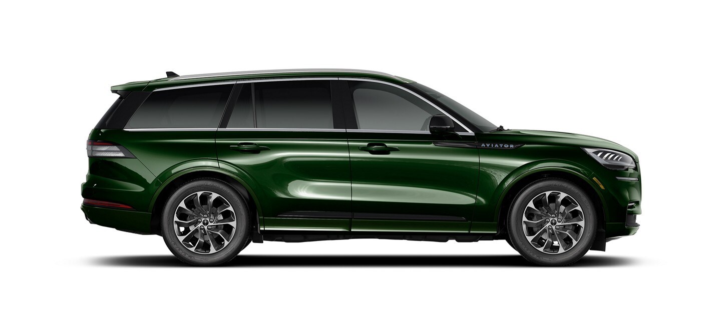 A 2023 Lincoln Aviator® Grand Touring model is shown in Gilded Green exterior colour