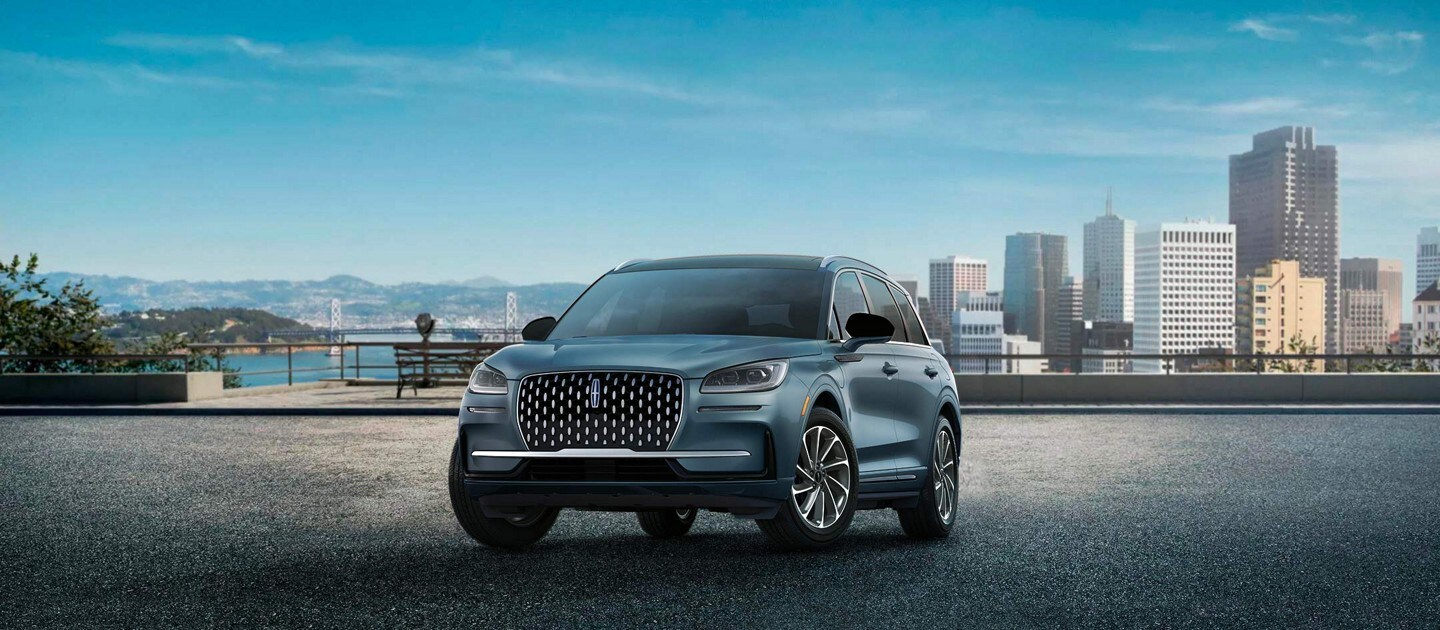 The exterior of the 2024 Lincoln Corsair Grand Touring model is shown in Whisper Blue