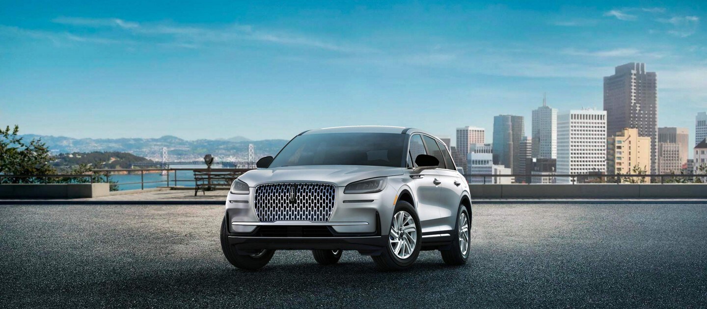 The exterior of the 2024 Lincoln Corsair Premiere model is shown in Silver Radiance