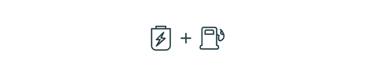 Graphic of a battery and gas pump indicating combined hybrid power