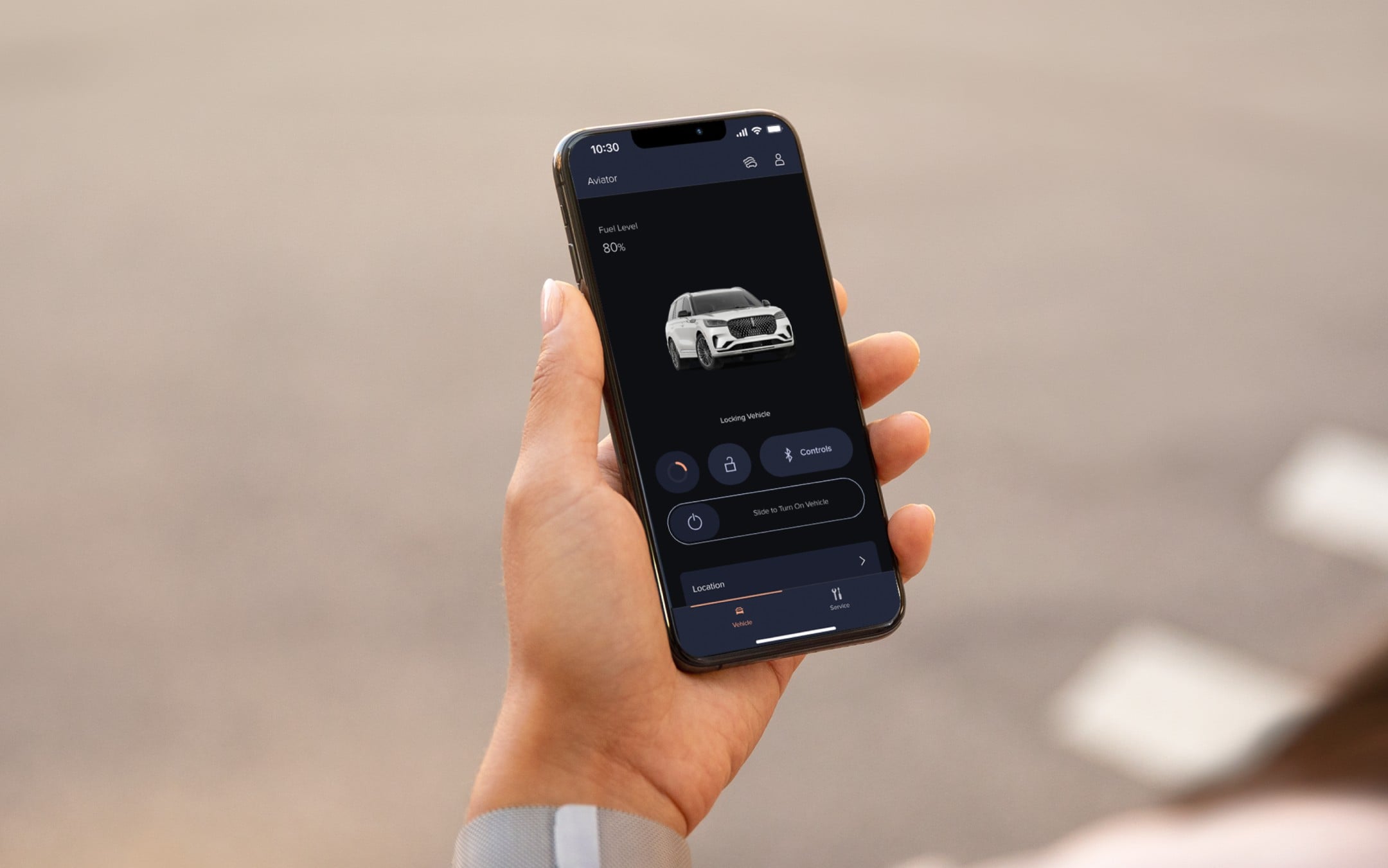 A woman viewing the Lincoln Way App