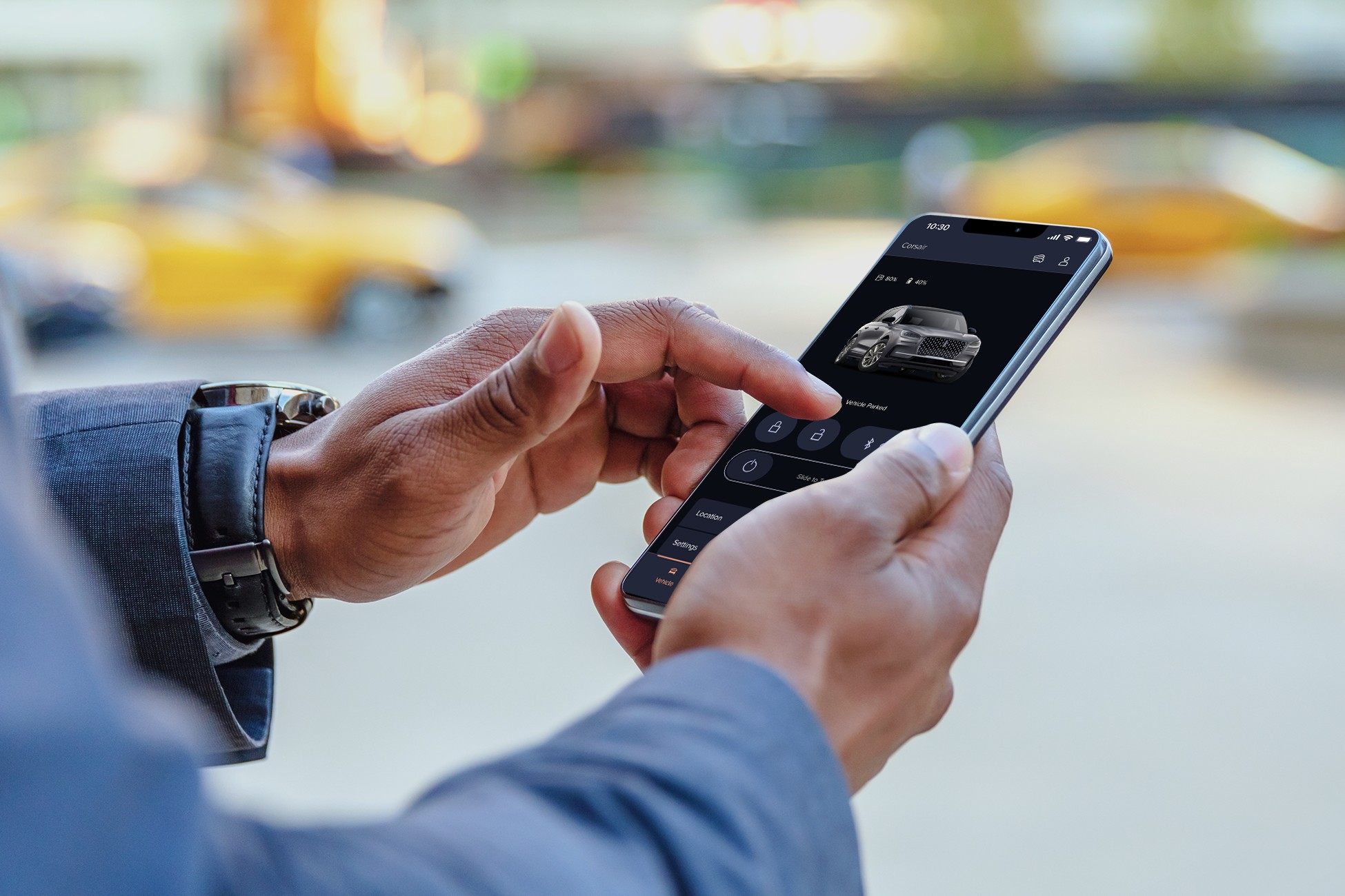 Someone is shown holding a mobile device displaying the Lincoln Way app.
