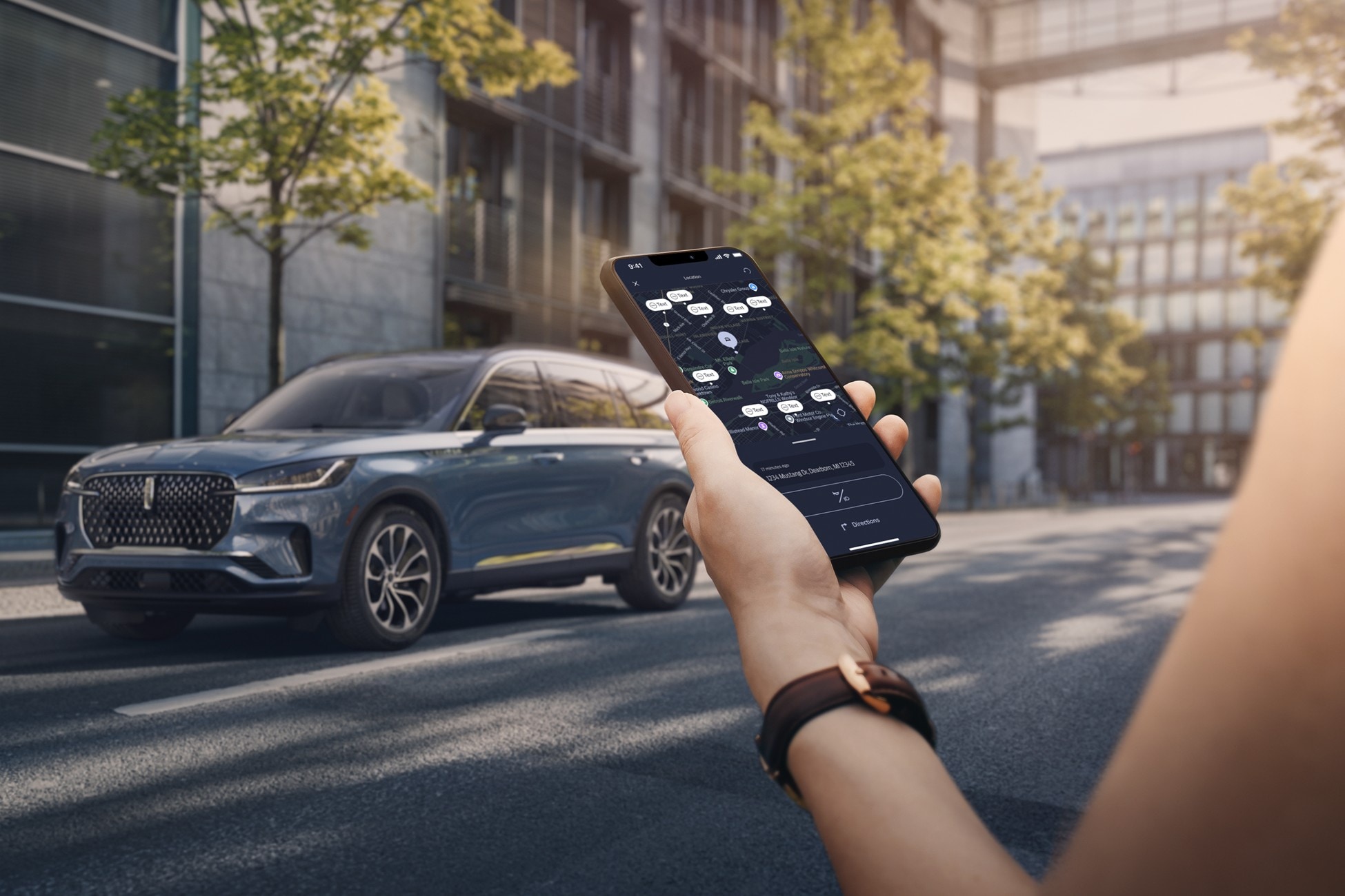 A woman on the phone using the Lincoln Way App