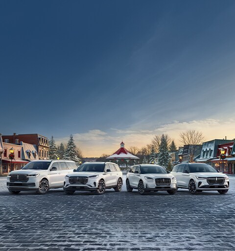 The Lincoln Navigator, Aviator, Corsair and Nautilus next to each other.