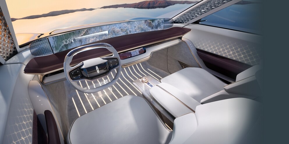 The interior curved horizontal display of the Lincoln Star Concept vehicle is shown here.