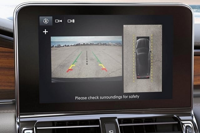 a Lincoln® dashboard showing multiple camera angles is shown here 