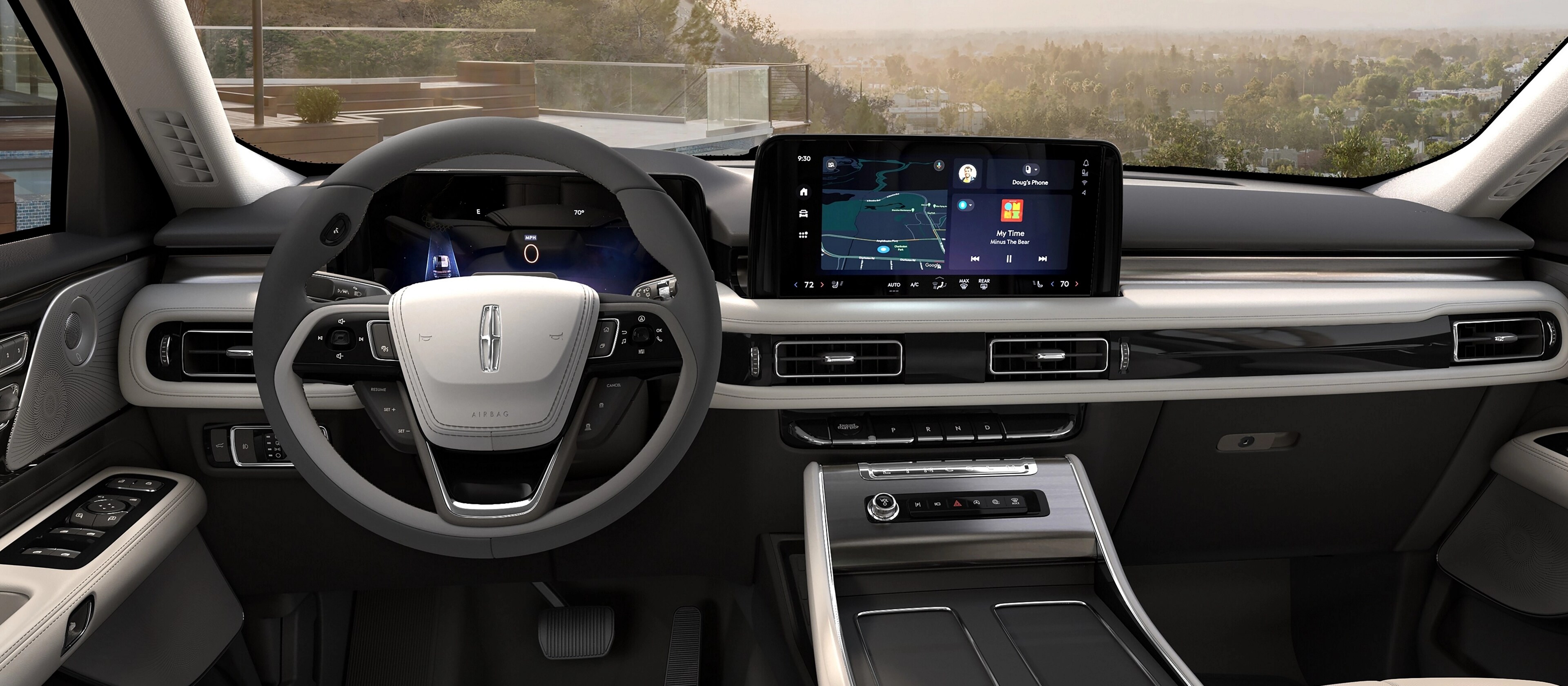 The interior of a 2026 Lincoln Aviator® from the second row looking through the windshield