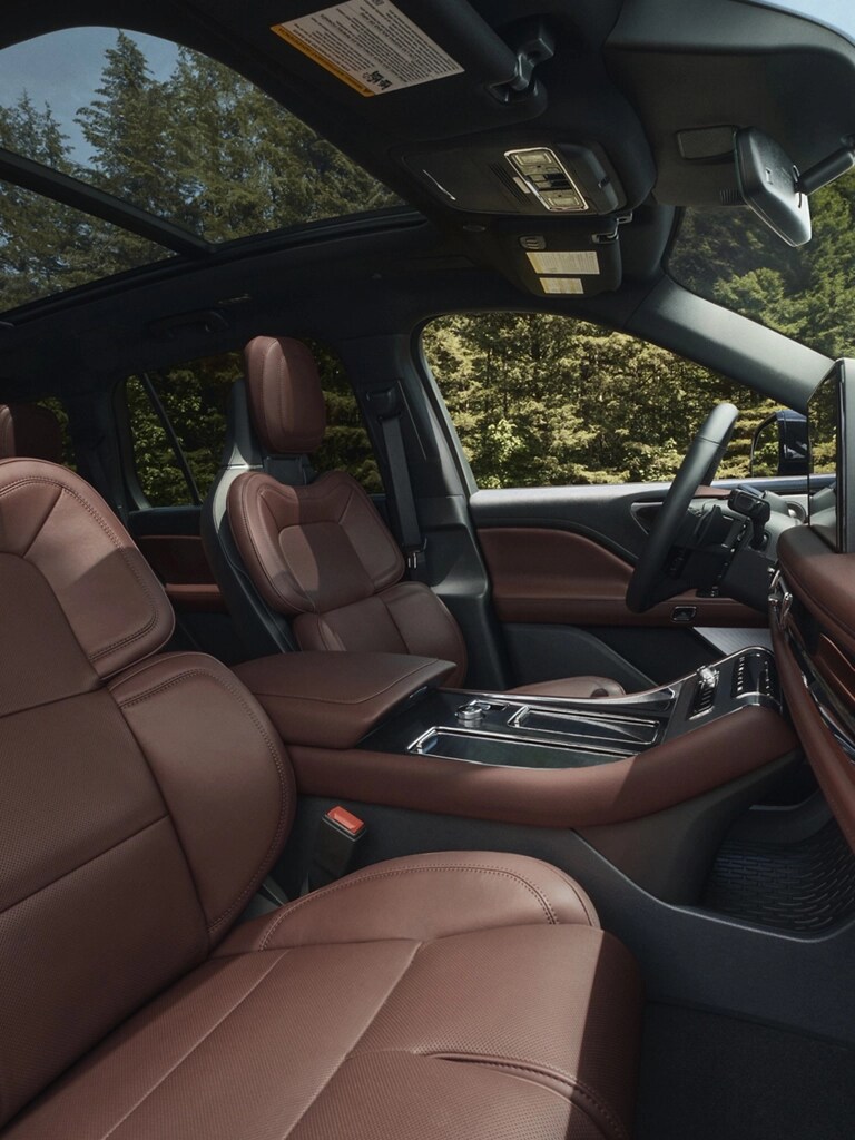 The interior of a 2026 Lincoln Aviator with available Perfect Position front seats