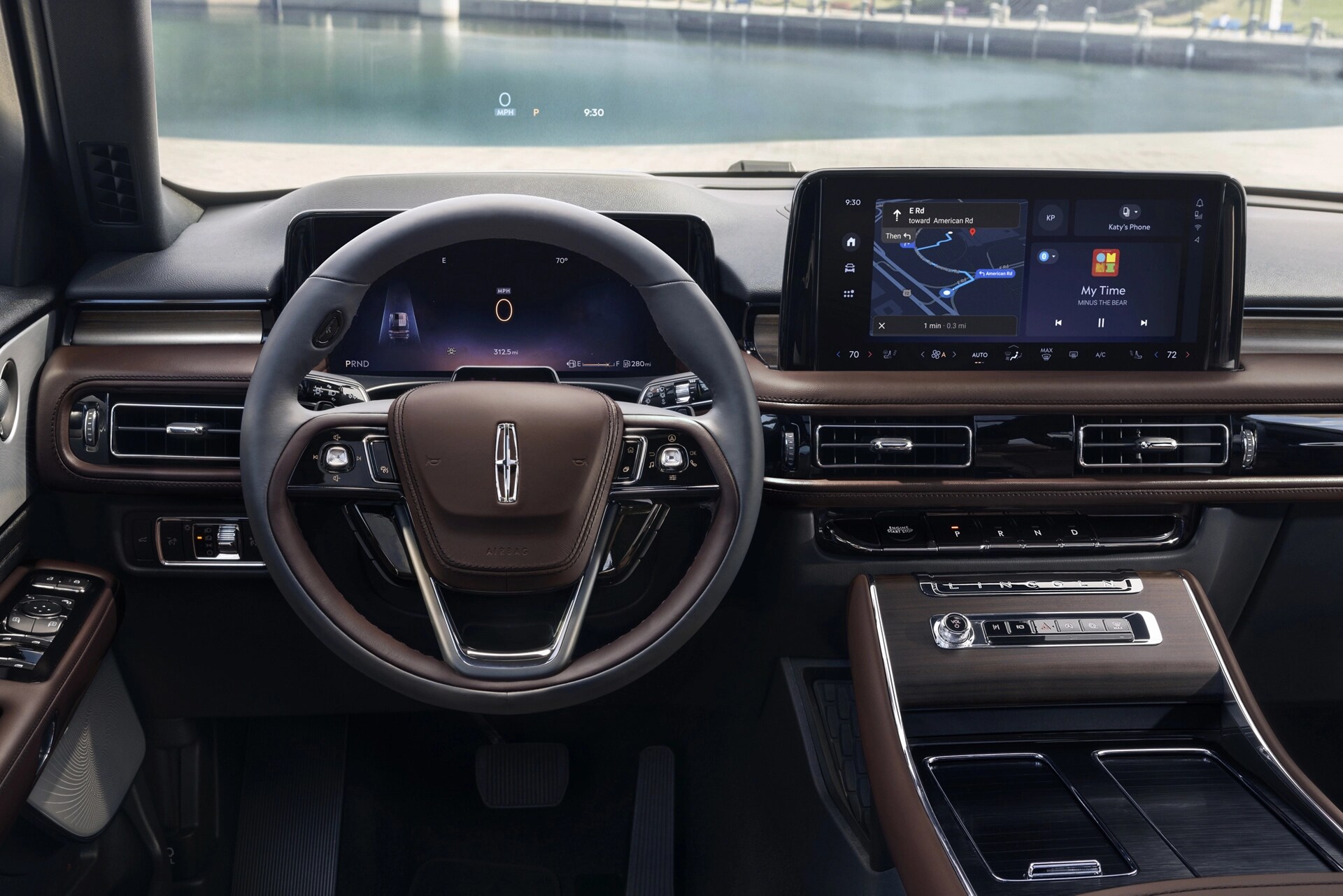 Driver information is projected on the windshield by the Head-up display of a 2026 Lincoln Aviator