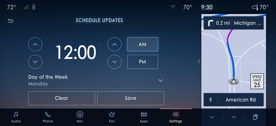 A sync four screen shows update scheduling capabilities