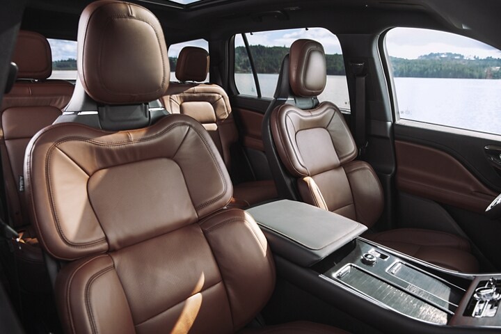 Perfect Position seats in a 2023 Lincoln Aviator® Reserve model with Ebony Roast interior