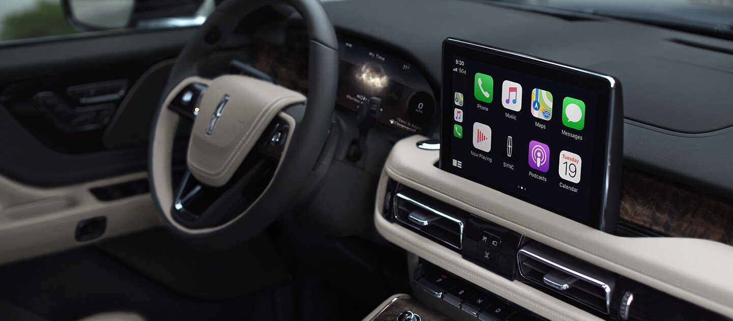 Centre screen inside a 2023 Lincoln Aviator® displays the SYNC® 3 interface