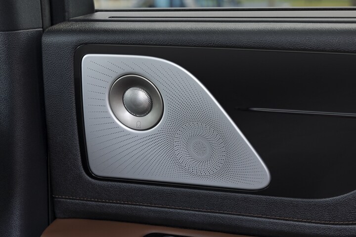 A Revel® speaker is shown on the interior door pane of a 2025 Lincoln Aviator