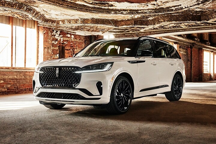 The 2025 Lincoln Aviator parked in a warehouse.