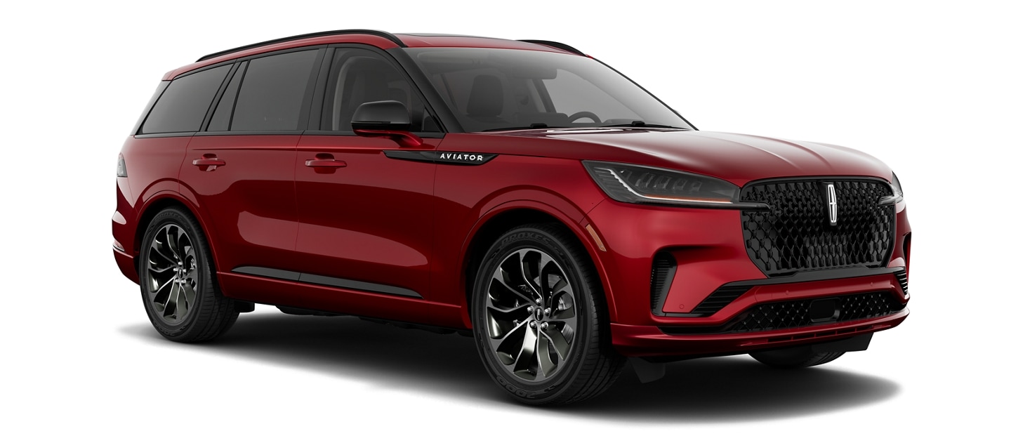 A 2025 Lincoln Aviator® Premiere model with the available Jet Appearance Package in Red Carpet
