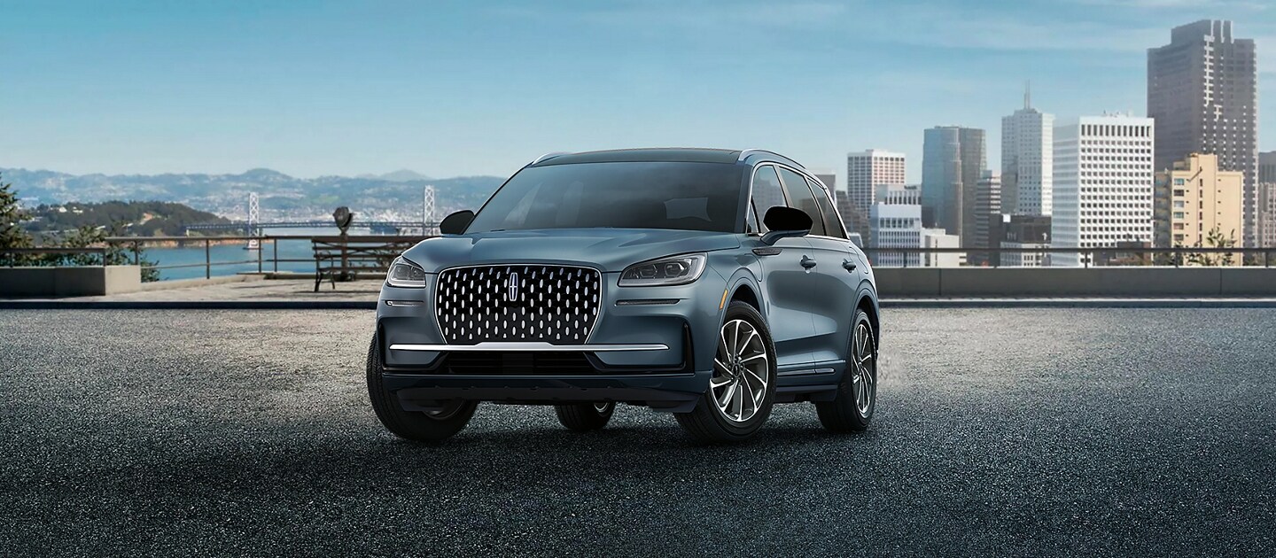 The exterior of the 2023 Lincoln Corsair Grand Touring model is shown in Whisper Blue