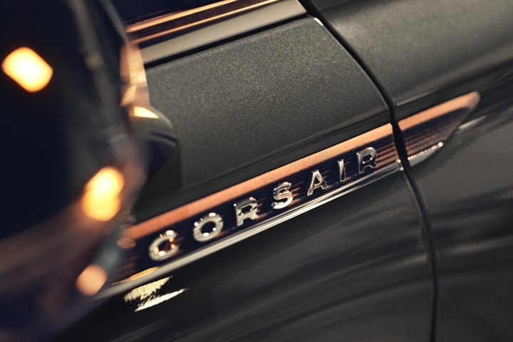 The chrome door badge on the 2023 Lincoln Corsair SUV is an elegant symbol of luxury and artistry