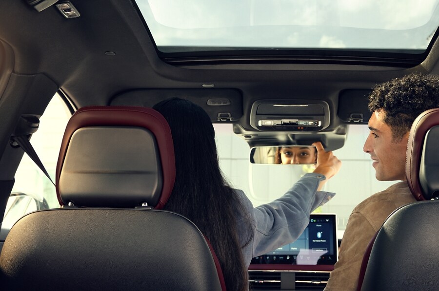 The frameless rearview mirror of a 2023 Lincoln Corsair SUV blends form and function
