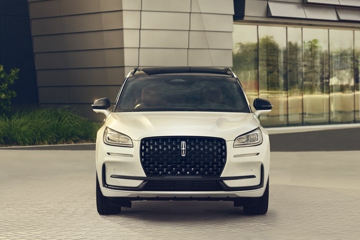 A 2023 Lincoln Corsair SUV is shown from the front to show off the redesigned look