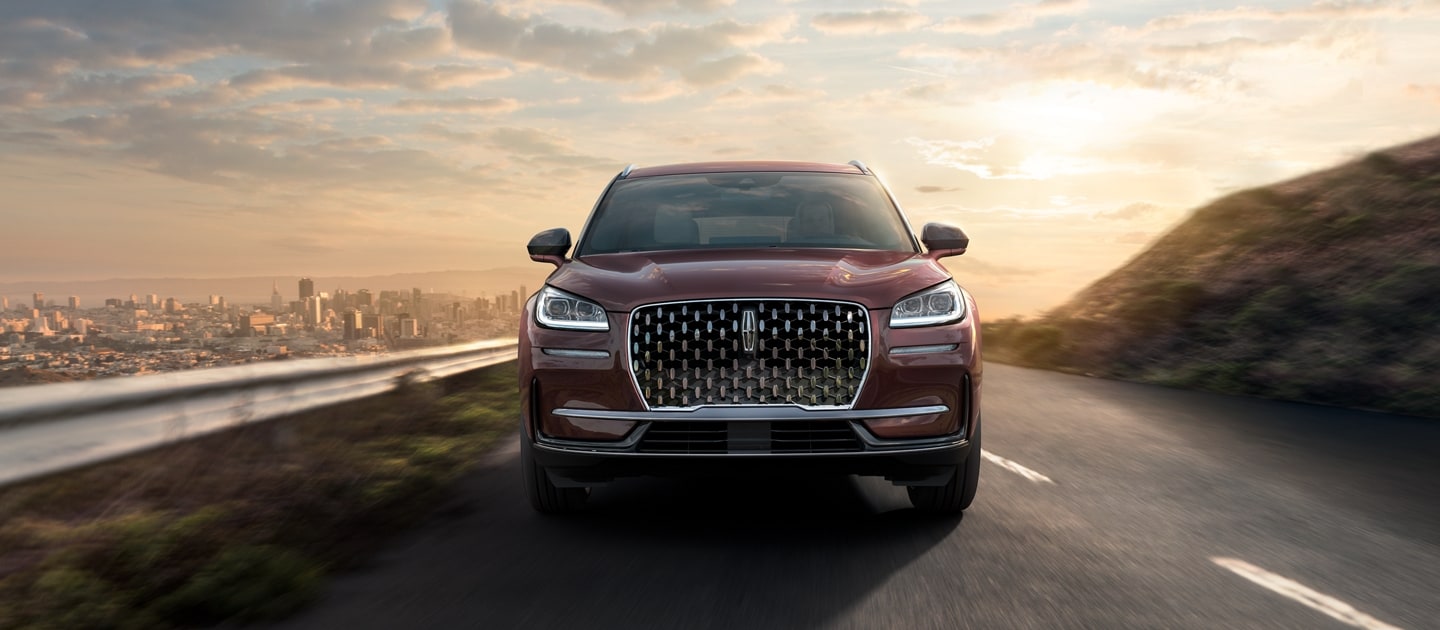 The grille of a 2023 Lincoln Corsair SUV makes a strong impression