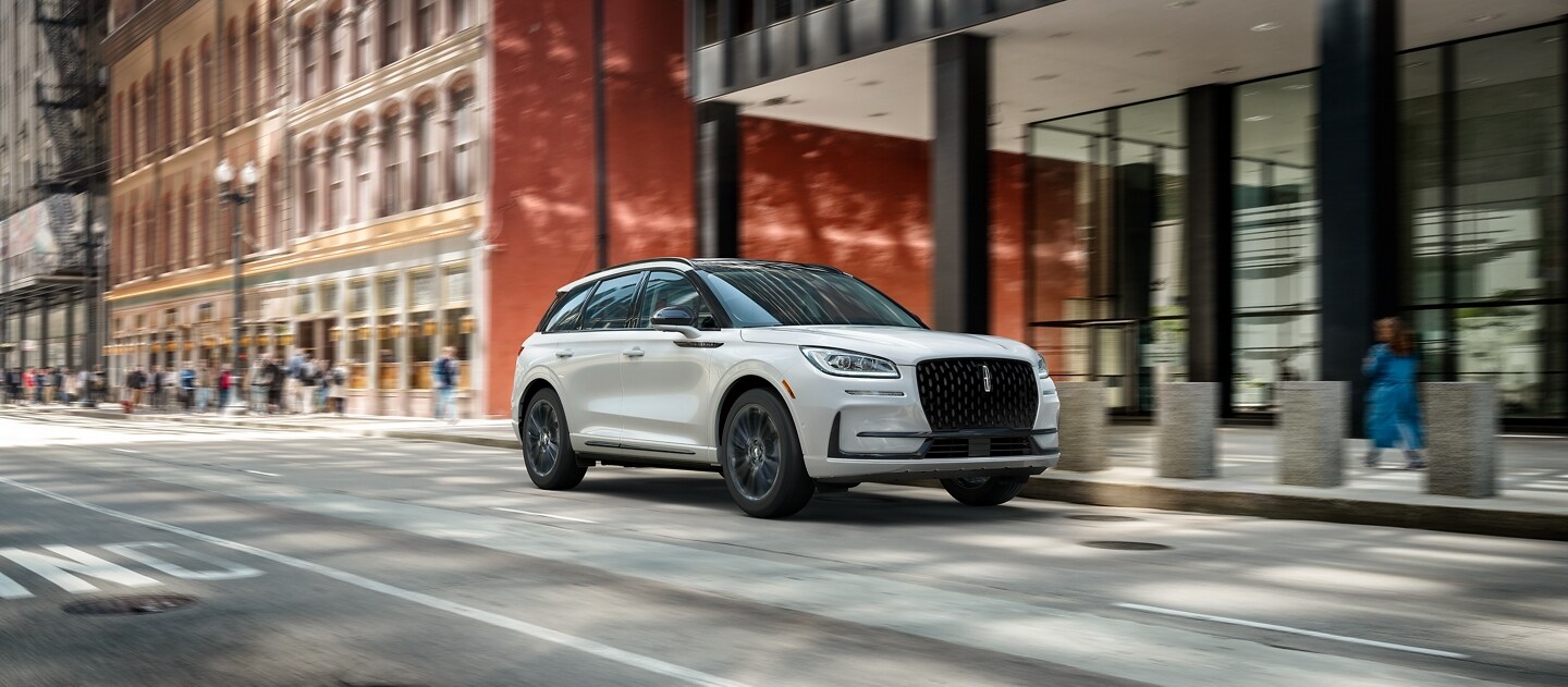 The grille of the available Jet Appearance Package gives the 2023 Lincoln Corsair SUV a sporty feel