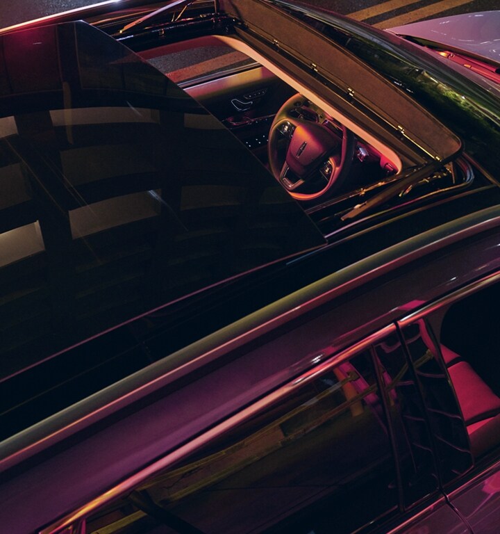 An aerial view of the 2024 Lincoln Corsair shows the available Panoramic Vista Roof®