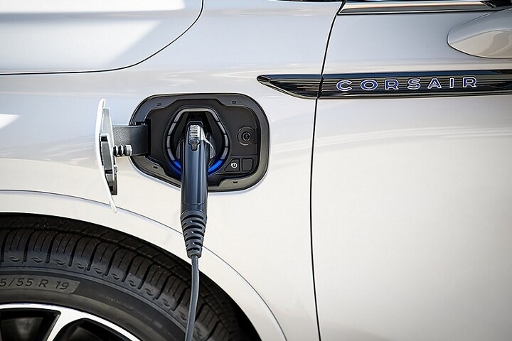 A 2026 Lincoln Corsair Grand Touring model is being charged with a Lincoln Mobile Charging Cord