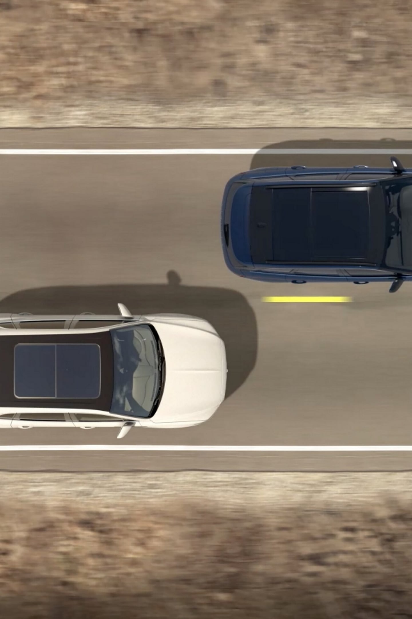 Two vehicles are shown from overhead to demonstrate the Blind Spot Information System