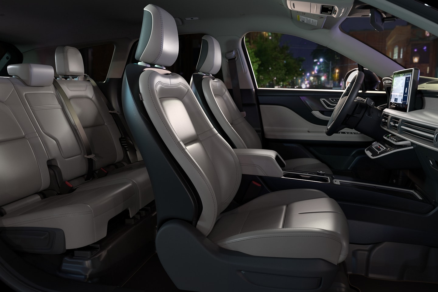 A detailed view of the Soft Touch fabric, 10-way front passenger seat of a 2026 Lincoln Corsair premiere model