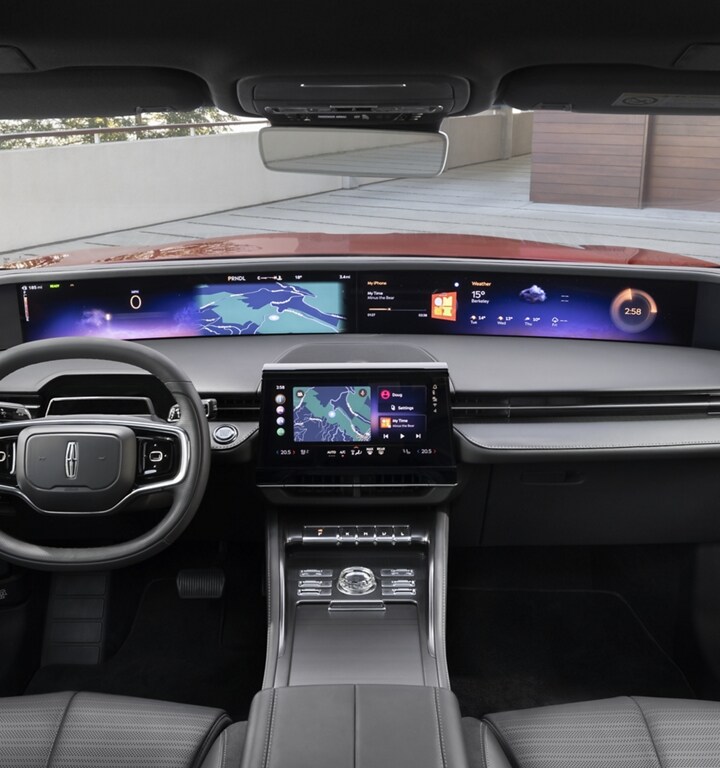 The interior of a 2024 Lincoln Nautilus SUV showing the horizon display screen