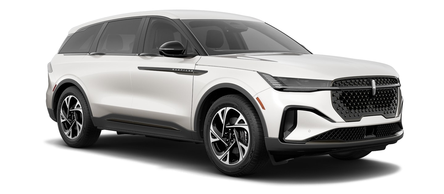 A 2025 Lincoln Nautilus® Premiere SUV is shown in the White Platinum exterior color with the available Jet Appearance Package