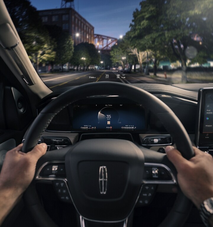 The Head-Up Display projects basic driver information above the steering wheel