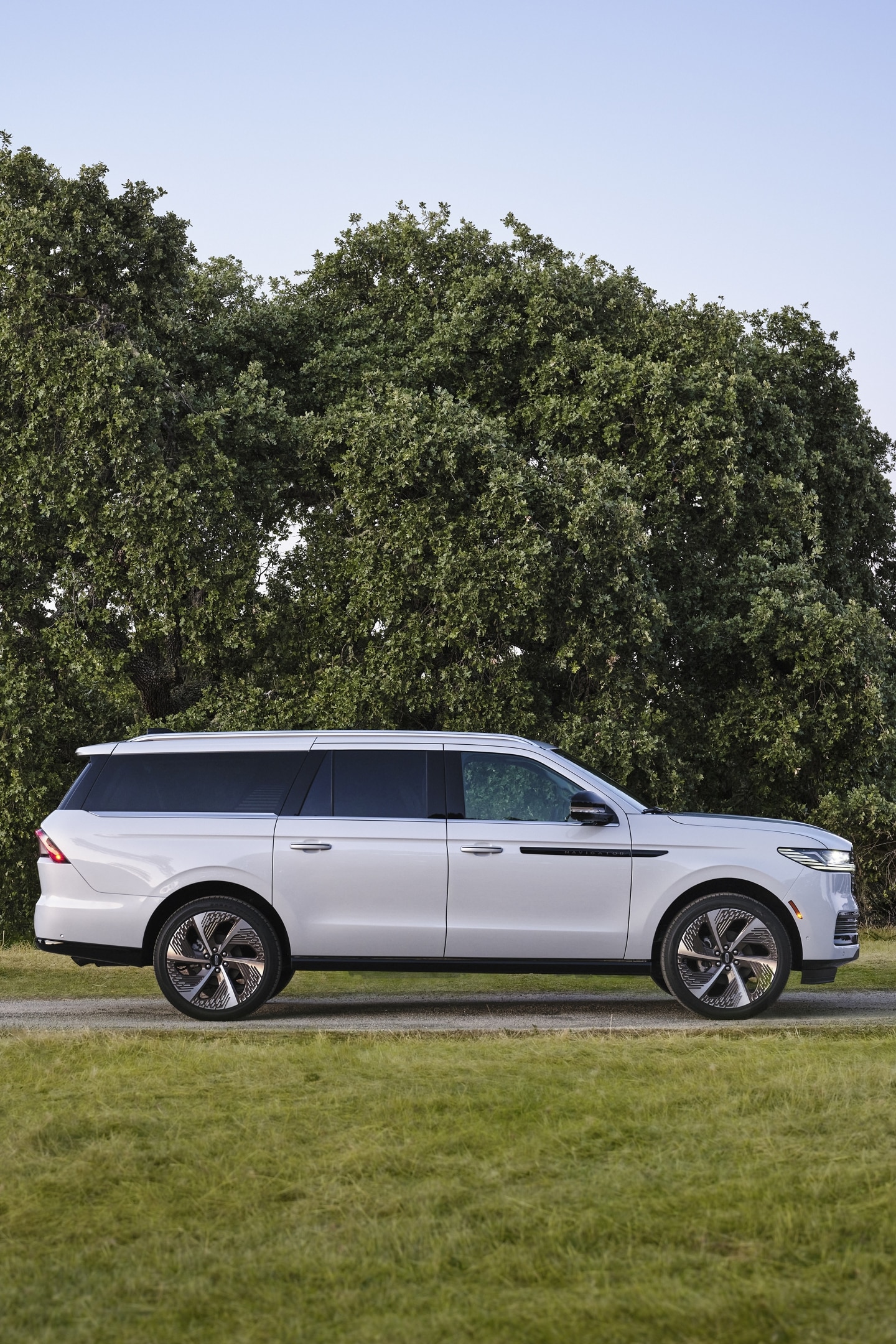 A 2025 Lincoln Black Label Navigator® SUV is parked in a wooded area