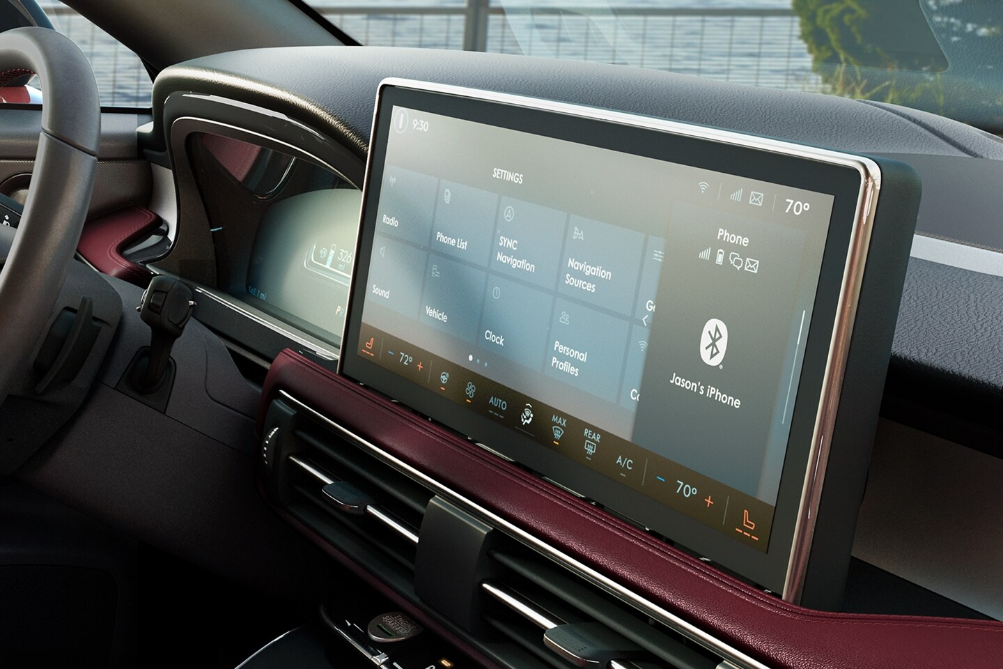 The center touchscreen of a 2023 Lincoln Corsair® SUV displays a number of SYNC® 4 setting options